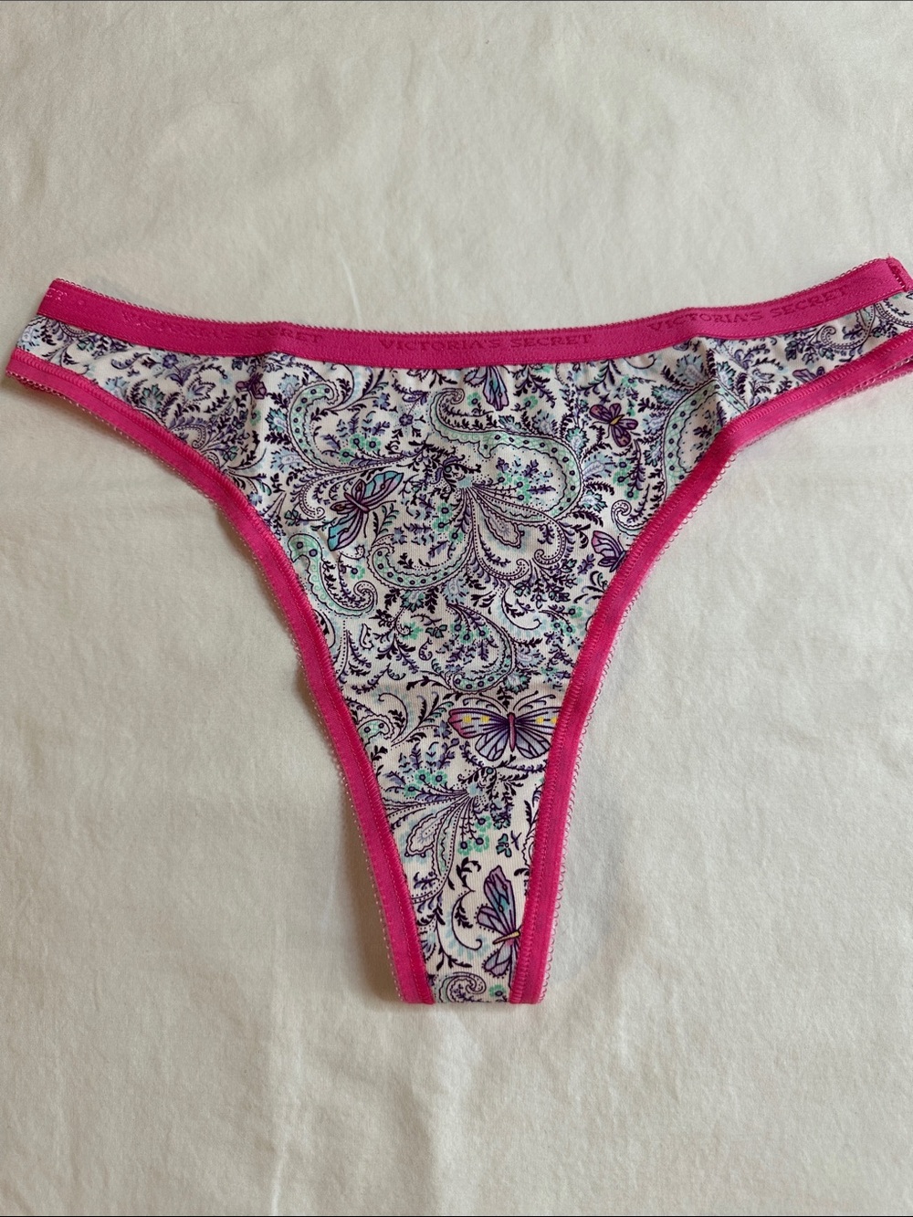 Victoria's Secret Pink-Trim Paisley Butterfly Thong Panties Size S (Year 2009)